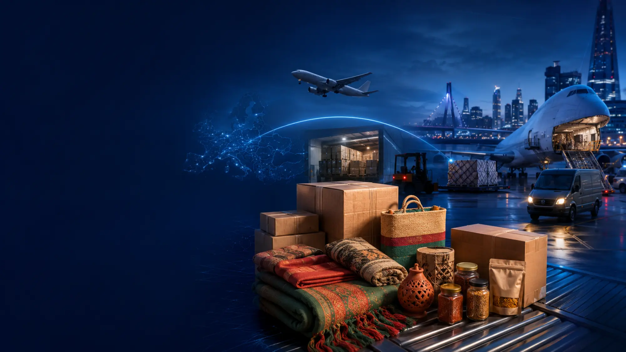 Bangladeshi products moving through an international logistics network